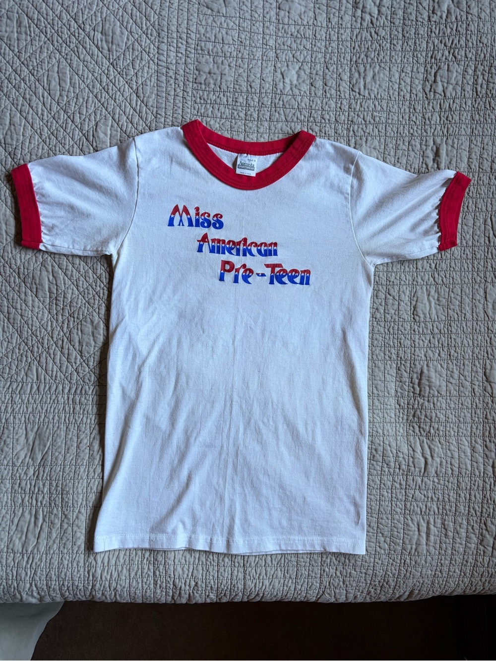 Augusta Sportswear White Ringer Tee with Red Trim and Blue/Red Graphic
